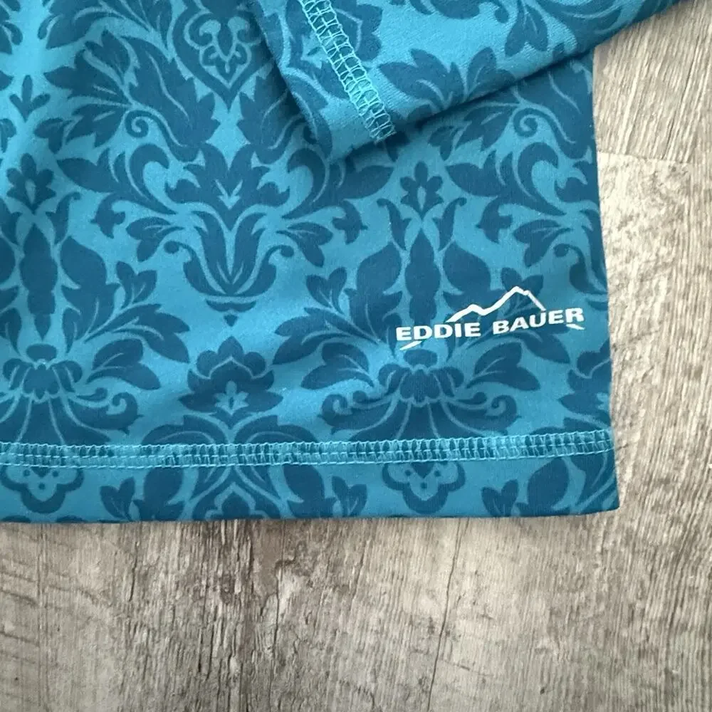 Eddie Bauer 1/4 Zip Pullover Womens Medium Teal Floral Top Activewear Stretch - Picture 8 of 9